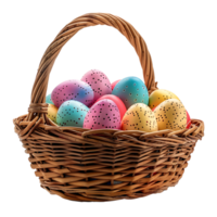 Easter eggs on basket on isolated transparent background png