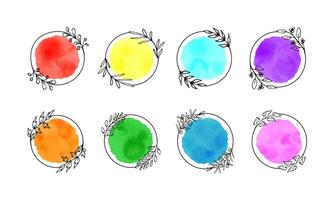 Doodle twig wreaths with watercolor spots vector