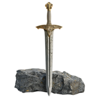 Excalibur épée dans le pierre sur isolé transparent Contexte png