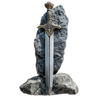 Excalibur épée dans le pierre sur isolé transparent Contexte png