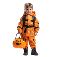 Junge Kind Halloween Kostüm Trick oder behandeln auf isoliert transparent Hintergrund png
