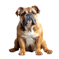Front view of a Bull dog sitting on isolated transparent background png