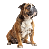 Front view of a Bull dog sitting on isolated transparent background png