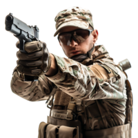 Soldier holding a gun on isolated transparent background png