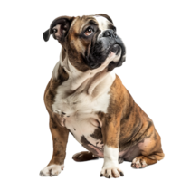 Front view of a Bull dog sitting on isolated transparent background png