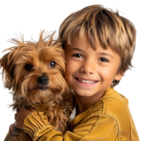 garçon enfant avec animal de compagnie chien sur isolé transparent Contexte png