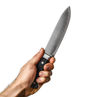 Hand holding knife on isolated transparent background png