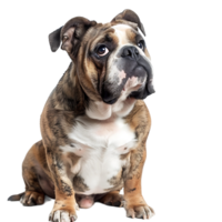 Front view of a Bull dog sitting on isolated transparent background png