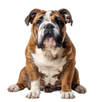 Front view of a Bull dog sitting on isolated transparent background png