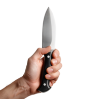 Hand holding knife on isolated transparent background png