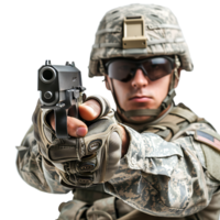 Soldier holding a gun on isolated transparent background png