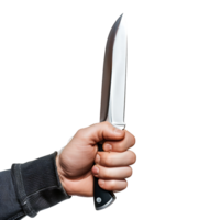main en portant couteau sur isolé transparent Contexte png