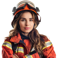 weiblich Feuerwehrmann auf isoliert transparent Hintergrund png