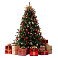 Christmas tree with gifts on isolated transparent background png