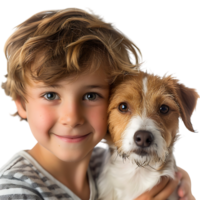 garçon enfant avec animal de compagnie chien sur isolé transparent Contexte png