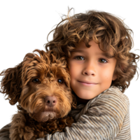 garçon enfant avec animal de compagnie chien sur isolé transparent Contexte png