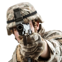Soldier holding a gun on isolated transparent background png