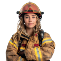 weiblich Feuerwehrmann auf isoliert transparent Hintergrund png