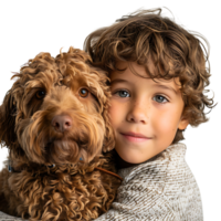 garçon enfant avec animal de compagnie chien sur isolé transparent Contexte png