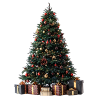 Christmas tree with gifts on isolated transparent background png