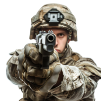 Soldier holding a gun on isolated transparent background png