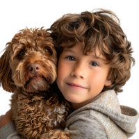 garçon enfant avec animal de compagnie chien sur isolé transparent Contexte png