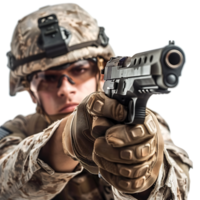 Soldier holding a gun on isolated transparent background png