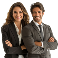 Happy businessman and businesswoman on isolated transparent background png