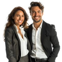 Happy businessman and businesswoman on isolated transparent background png