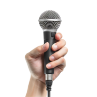 Hand holding giving microphone on isolated transparent background png