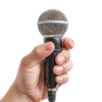 hand innehav ger mikrofon på isolerat transparent bakgrund png