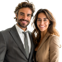 Happy businessman and businesswoman on isolated transparent background png