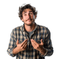 Hesitant young man looking gesture on isolated transparent background png