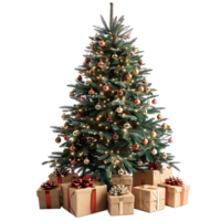 Christmas tree with gifts on isolated transparent background png