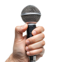 Hand holding giving microphone on isolated transparent background png