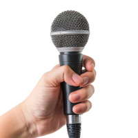 Hand holding giving microphone on isolated transparent background png