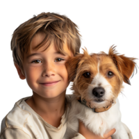 Boy kid with pet dog on isolated transparent background png