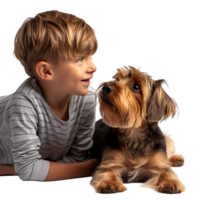 garçon enfant avec animal de compagnie chien sur isolé transparent Contexte png