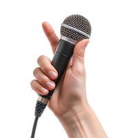 main en portant donnant microphone sur isolé transparent Contexte png