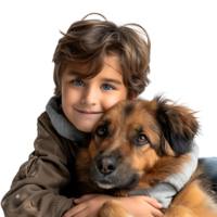 Boy kid with pet dog on isolated transparent background png