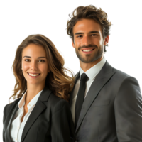 Happy businessman and businesswoman on isolated transparent background png