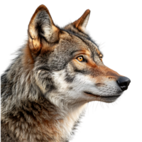 Wolf face shot side view on isolated transparent background png