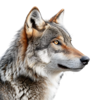 Wolf face shot side view on isolated transparent background png