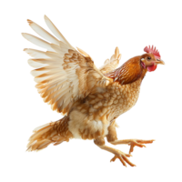 Chicken flying open wings on isolated transparent background png