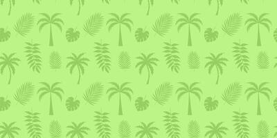 Seamless pattern with tropical Leaves, palm tree. illustration. green background. vector