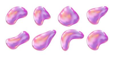 set of Holographic iridescent 3d fluid shapes, 3D glow, illustration. vector