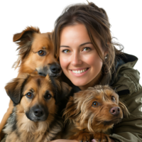 Woman with 2 pet dogs on isolated transparent background png