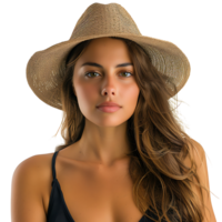 Young and beautiful woman in hat on isolated transparent background png