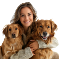 mujer con 2 mascota perros en aislado transparente antecedentes png
