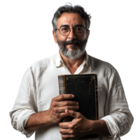 Man holding a book on isolated transparent background png